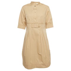 Sportmax Beigefarbenes Midikleid aus Baumwolle mit plissiertem, gespreiztem Kragen M
