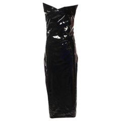 Sportmax Schwarzes Kunstleder Calcina Ausschnitt Midikleid S