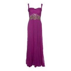 Notte By Marchesa Magenta Embellished Chiffon Draped Grecian Gown S