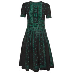 Alexander McQueen Black/Green Floral Pattern Knit Pencil Dress L