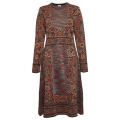M Missoni Brown Floral Intarsia Knitted Long Sleeve Midi Dress L