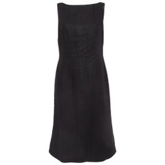 Valentino Miss V Vestido negro de lino con cuello en V y sin mangas M