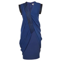 Sportmax - Vestito a tubino in gabardina e raso blu, stile drappeggiato - S