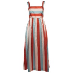 RED Valentino Multicolor Striped Twill Satin Midi Dress M