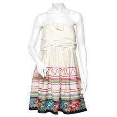 See By Chloe - Mini abito drappeggiato in lino e cotone ricamato color crema XL
