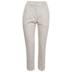 Brunello Cucinelli Crema Pantaloni formali in misto cotone plissettati S