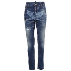 Dsquared2 Navy Blue Printed Distressed Denim Jeans L Waist 36"