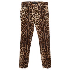 Dolce & Gabbana Brown Leopard Print Cotton Skinny Trousers XS