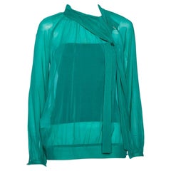RED Valentino Teal Silk Topstitch Pleated Shoulder Detail Blouse M