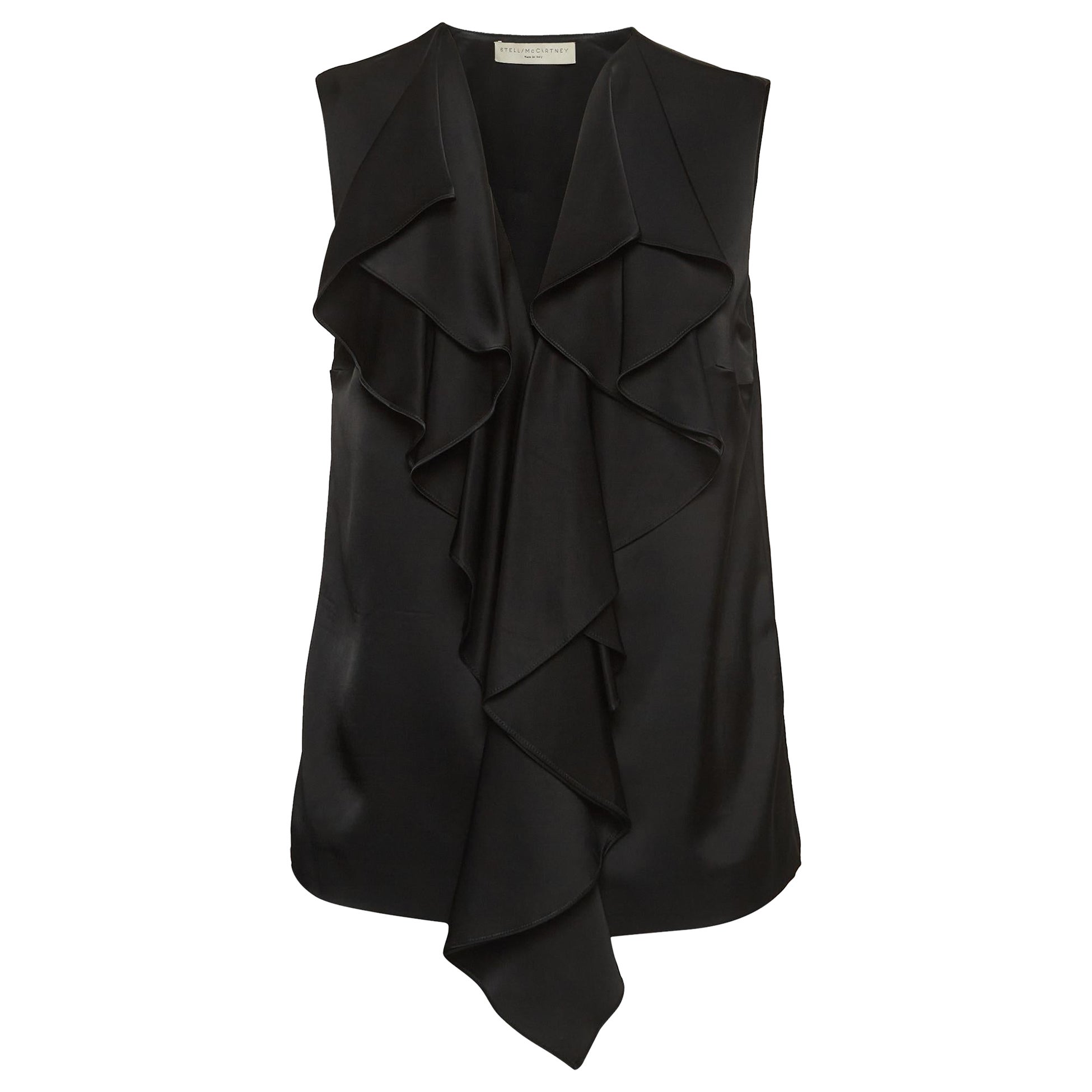 Stella McCartney - Top senza maniche con volant in seta nera M. in vendita