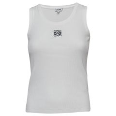 Loewe White Anagram Embroidered Rib Knit Tank Top XS