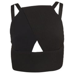 Roland Mouret Black Rippled Chiffon and Stretch Crepe Maida Crop Top L