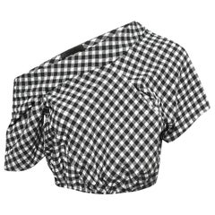 Rachel Comey Black/White Gingham Crepe Asymmetrical Crop Top S