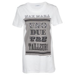 Max Mara White Logo Print Cotton Crew Neck T-Shirt S