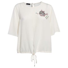 Emporio Armani Blouse à manches courtes en soie embellie blanc cassé L