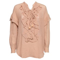 Chloe Beige Cotton Ruffle and Lace Up Front Blouse M