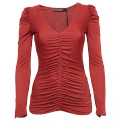Roberto Cavalli Brown Jersey Ruched Long Sleeve Top S