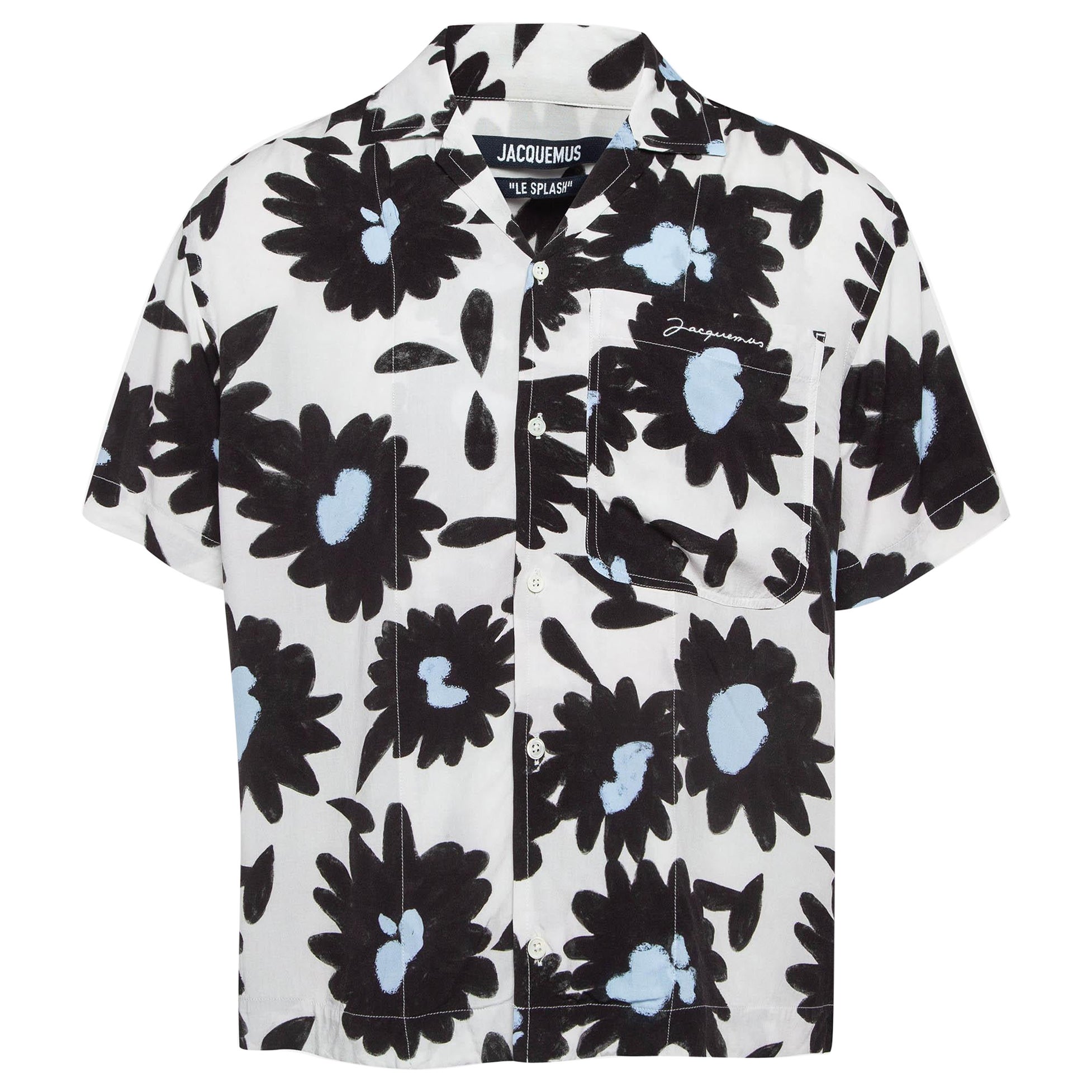 Jacquemus White/Black Melo Floral Print Crepe Short Sleeve Shirt S