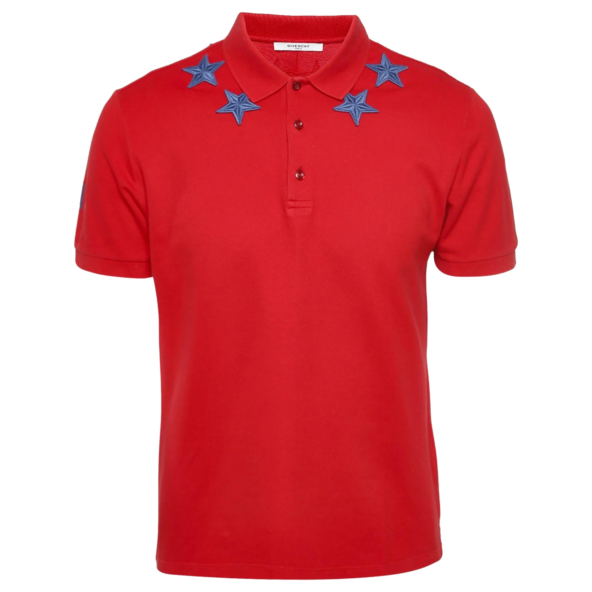 Givenchy Red Star Applique Cotton Pique T Shirt M For Sale at 1stDibs
