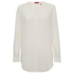 Hugo Boss Off White Lace Trim Silk Long Sleeve Shirt M