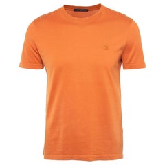 Louis Vuitton Orange Logo Embroidered Cotton Crew Neck T-Shirt M