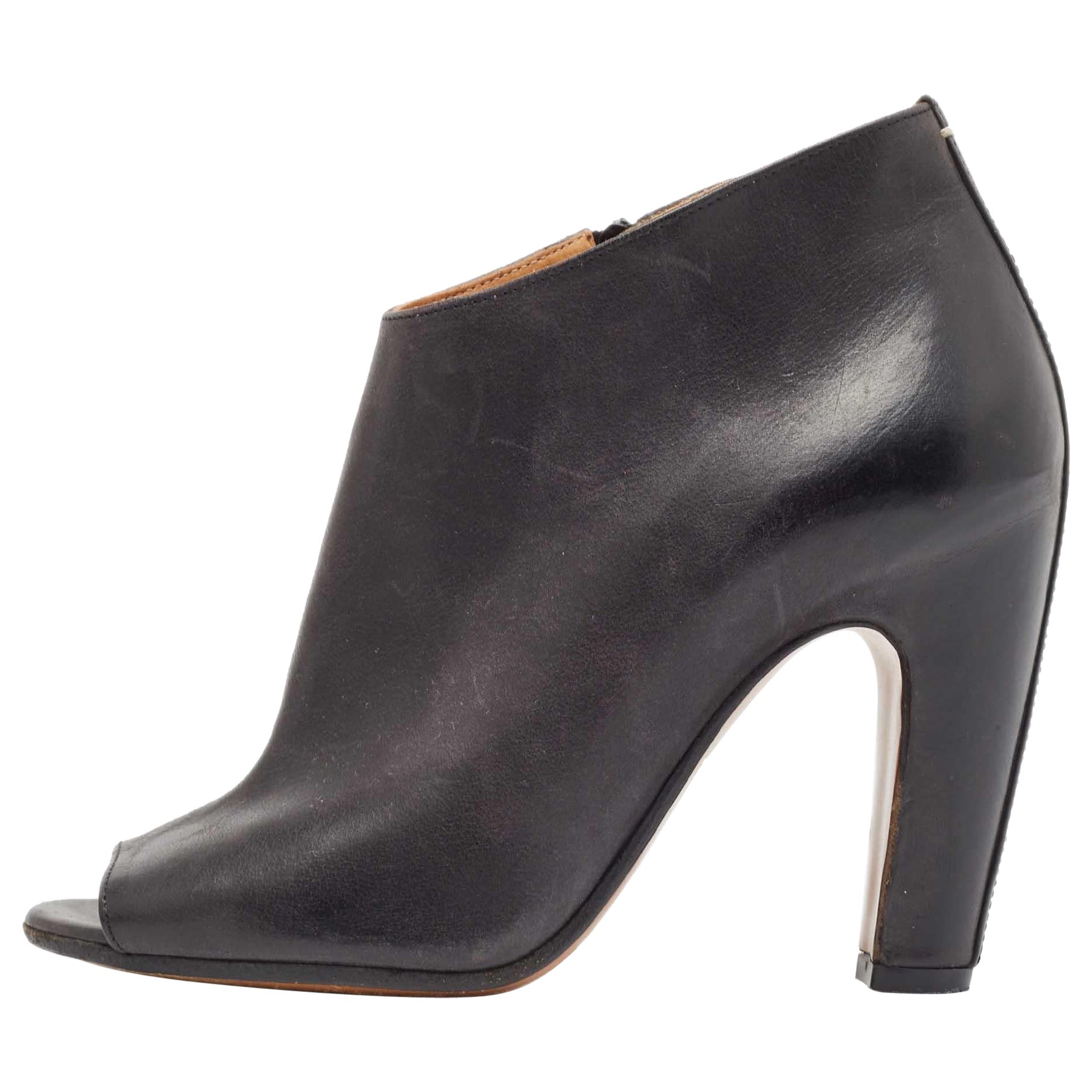 Maison Martin Margiela Black Leather Open Toe Ankle Booties Size 37 For Sale