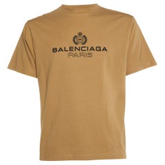 Balenciaga Brown Logo Printed Cotton T-Shirt XS