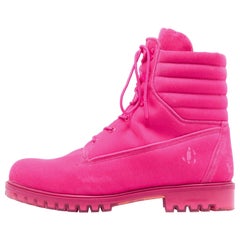 Jimmy Choo X Timberlandî Pink Velvet Lace Up Boots Size 45