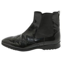 Tod's Black Patent Leather Brogue Chelsea Boots Size 40