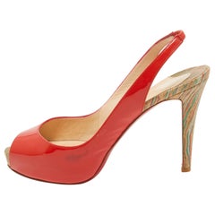Christian Louboutin Orange Patent Leather So Private Slingback Pumps Size 40