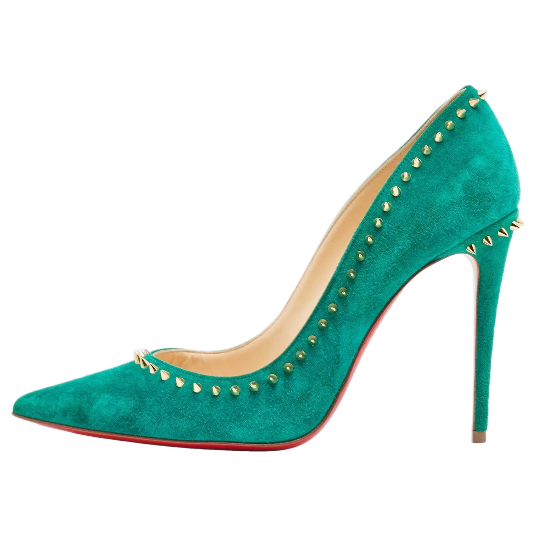 Christian Louboutin Green Suede Anjalina Pumps Size 37.5 at 1stDibs