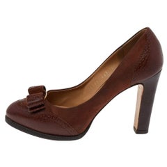 Salvatore Ferragamo Brown Leather Vara Bow Pumps Size 36
