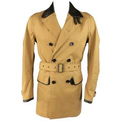 Men's BELSTAFF 38 Tan Coated Cotton & Brown Leather Belted Trenchcoat