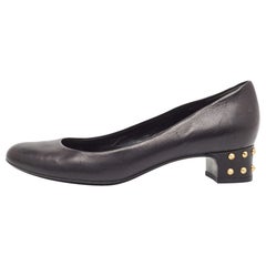 Gucci Black Leather Studded Block Heel Pumps Size 38