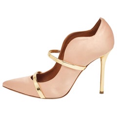 Malone Souliers Peach/Gold Satin and Patent Leather Maureen Pumps Size 39