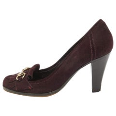 Gucci Purple Suede Horsebit Fringe Loafer Pumps Size 36.5