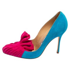 Manolo Blahnik Blue/Pink Suede Leather Arleti Frill Pumps Size 37.5