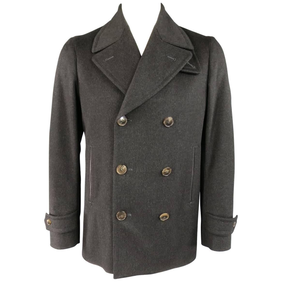 Men's GUCCI Size 40 Charcoal Soft Brushed Wool Peacoat