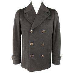 Used Men's GUCCI Size 40 Charcoal Soft Brushed Wool Peacoat