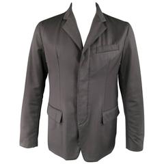 Men's PRADA 42 Black Waterproof Twil & Leather Hidden Placket Notch Lapel Jacket