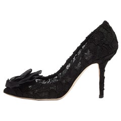 Dolce & Gabbana Black Lace Floral Toe Pumps Size 37