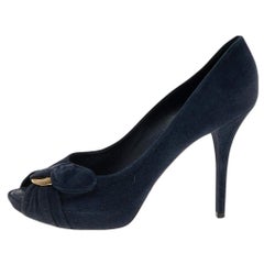 Louis Vuitton Navy Blue Suede Catania Peep Toe Platform Pumps Size 40