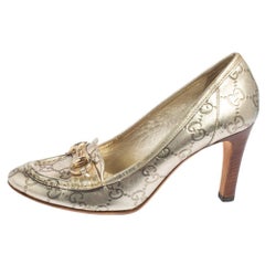 Gucci Metallic Gold Guccissima Leder Horsebit Loafer Pumps Größe 36