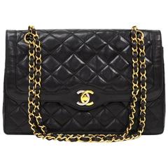Vintage Chanel 2.55 10" Double Flap Black Quilted Leather Paris Limited Bag