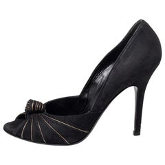 Gucci Schwarz/Gold Wildleder Knotted Peep Toe Pumps Größe 38,5