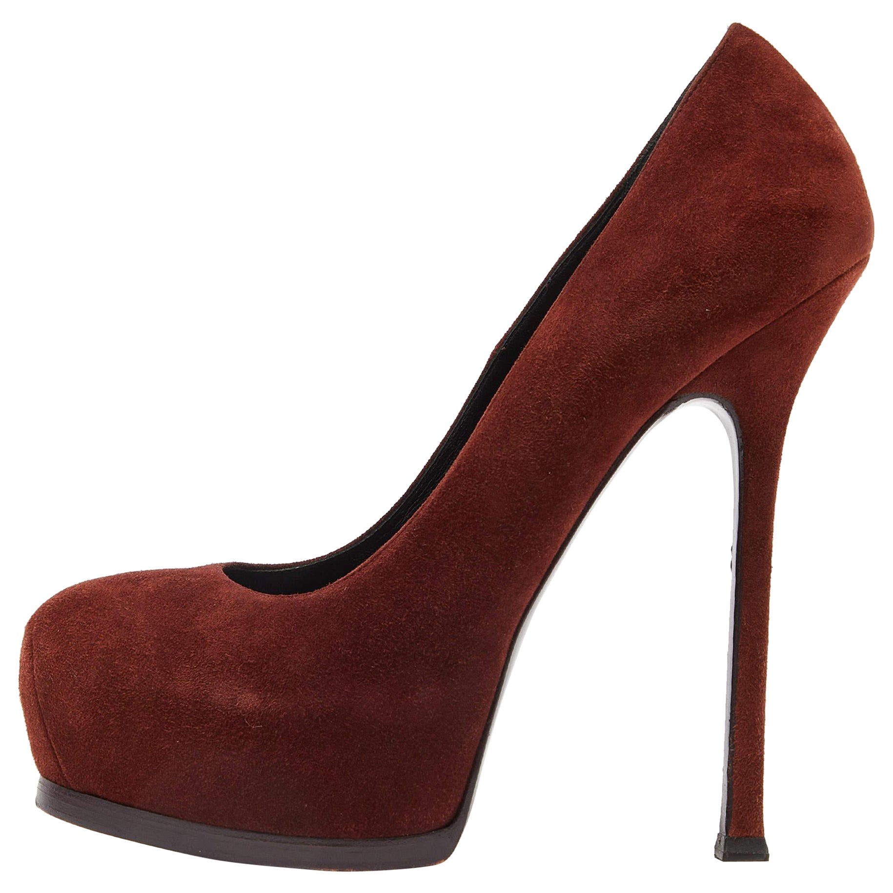 Saint Laurent Brown Suede Tribtoo Platform Pumps Size 39 For Sale