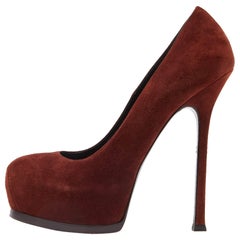 Saint Laurent Brown Suede Tribtoo Platform Pumps Size 39
