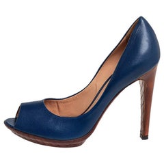 Bottega Veneta Blue Leather  Peep Toe Pumps Size 38
