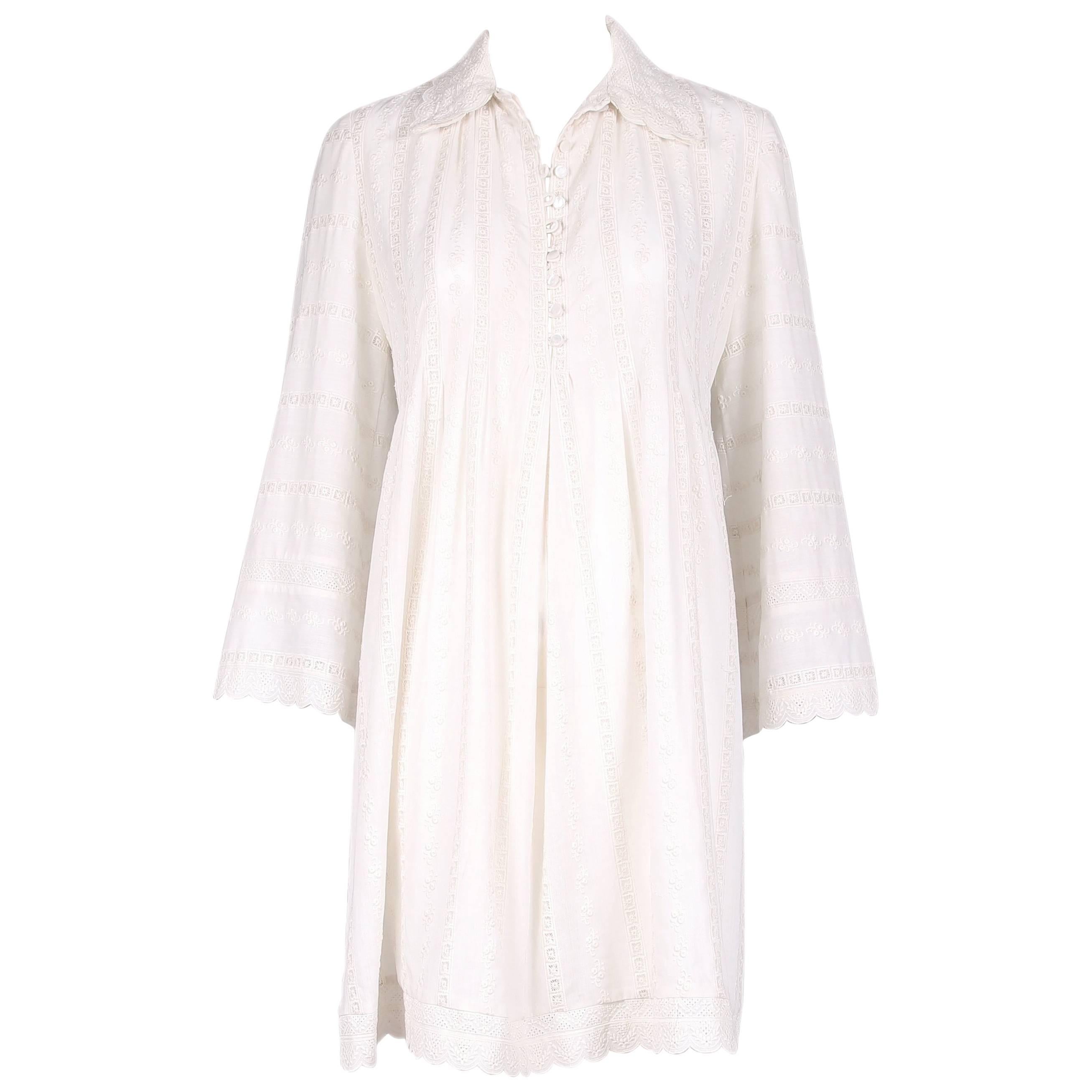 Vintage Giorgio Sant'Angelo Creme Cotton Broderie Anglaise Babydoll Dress