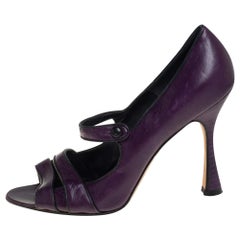 Manolo Blahnik Purple Leather Mary Jane Pumps Size 39.5